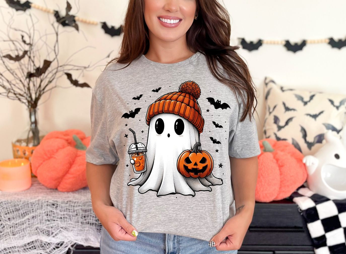 Cute Ghost with coffee and pumpkin 🎃